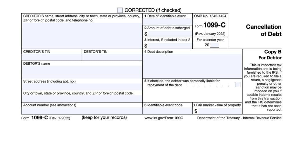 irs form 1099-c, cancellation of debt