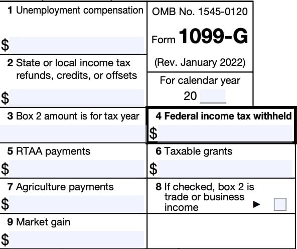 irs form 1099-g, boxes 1 through 9