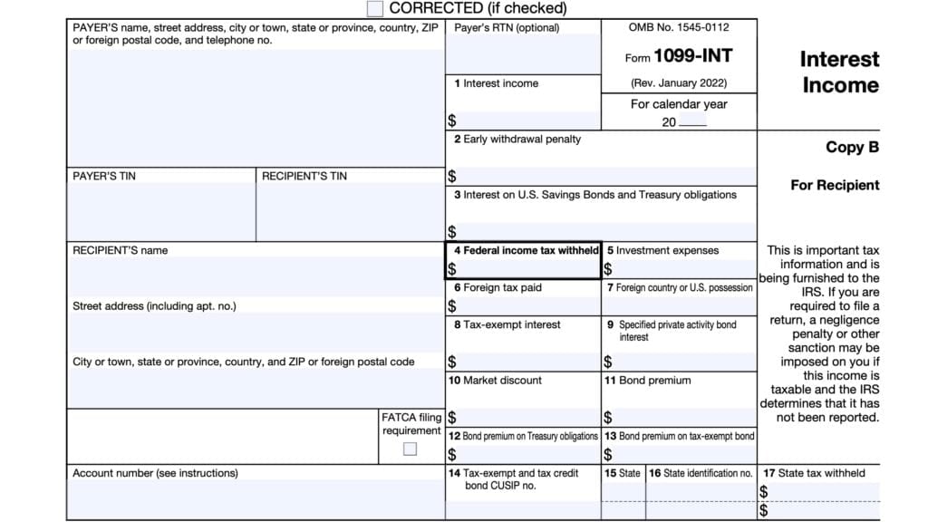irs form 1099-int, interest income