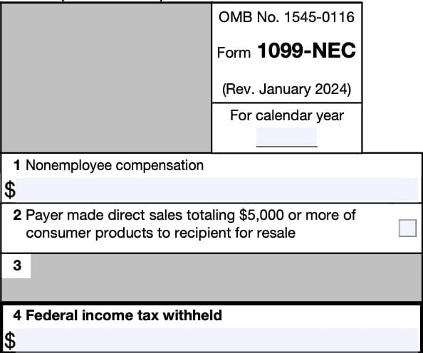 irs form 1099-nec, boxes 1 through 4