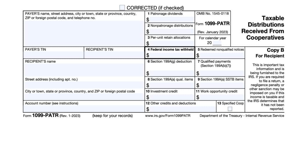 IRS Form 1099-PATR, Taxable Distributions Received From Cooperatives
