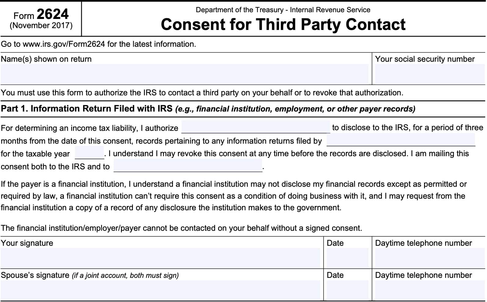 irs form 2624, part 1, information return filed with IRS