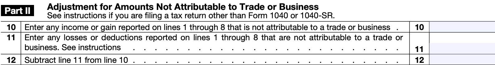 part ii: adjustment for amounts not attributable to trade or business