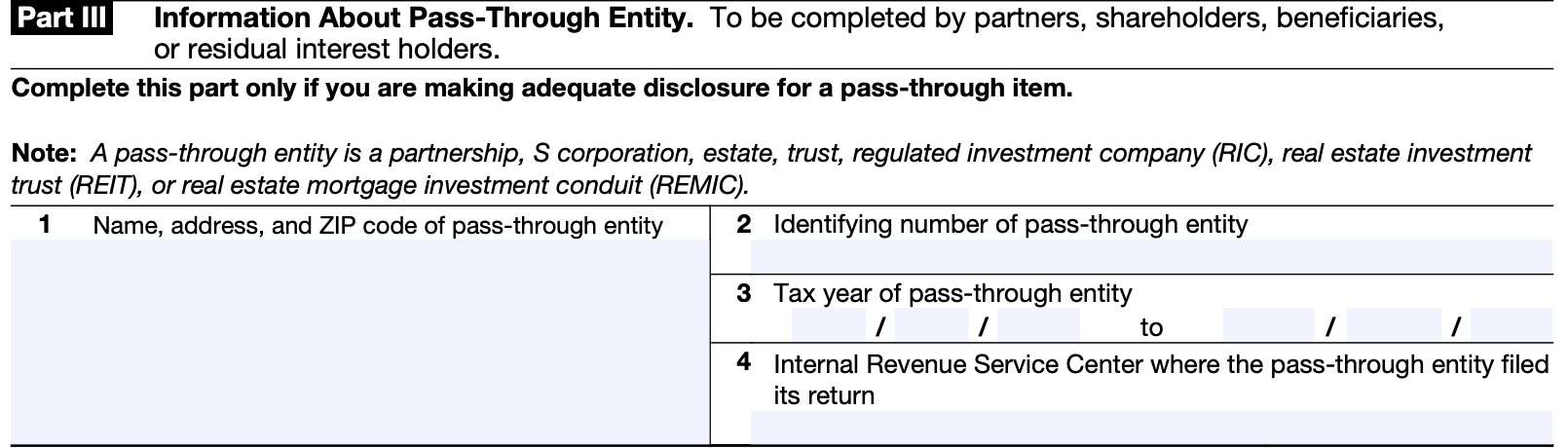 part iii: information about pass-through entity