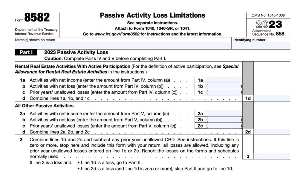 irs form 8582, passive activity loss limitations