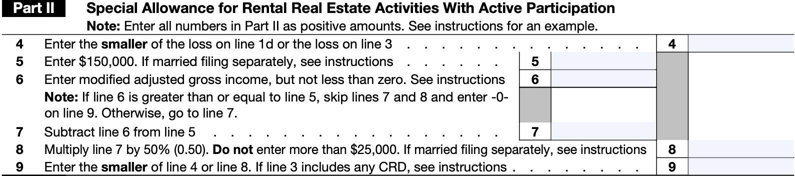 Part II: Special allowance for rental real estate activities with active participation