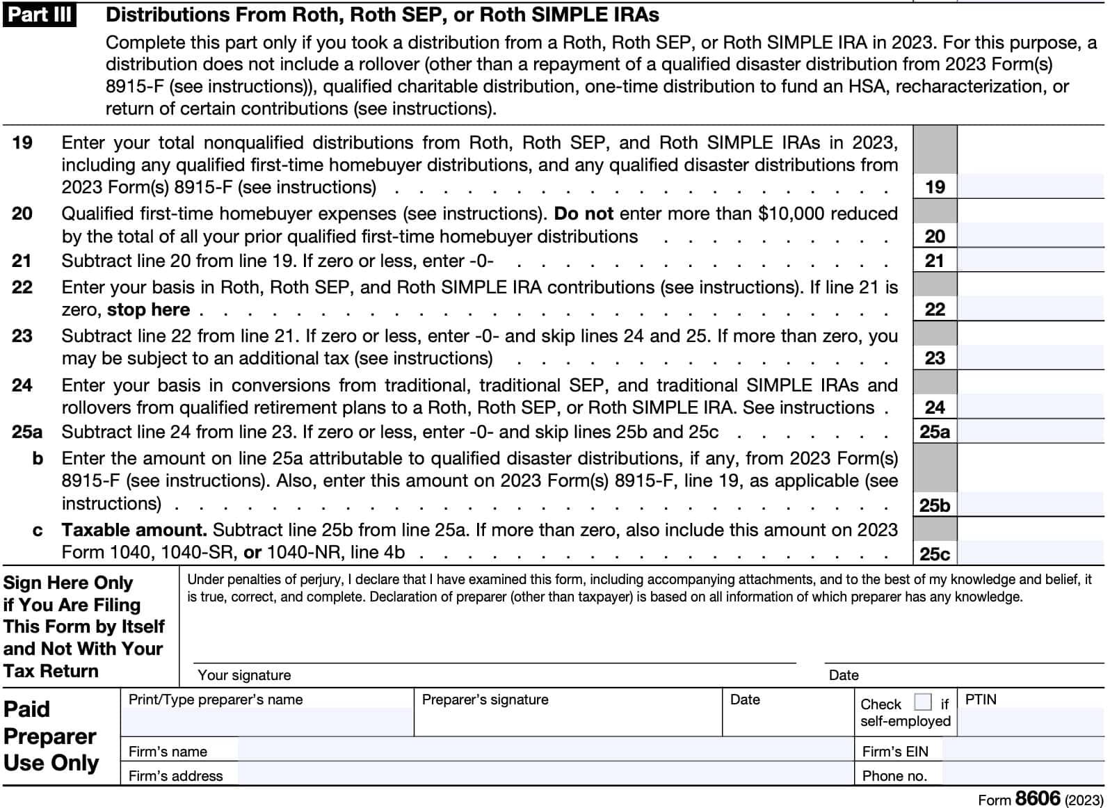 irs form 8606 part iii, distributions from roth iras
