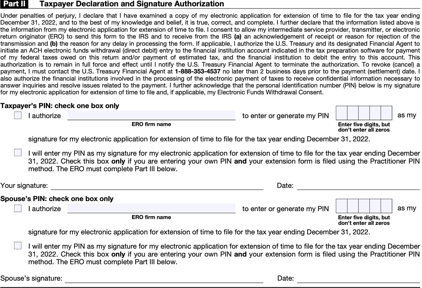 irs form 8878, part ii: taxpayer declaration and signature authorization
