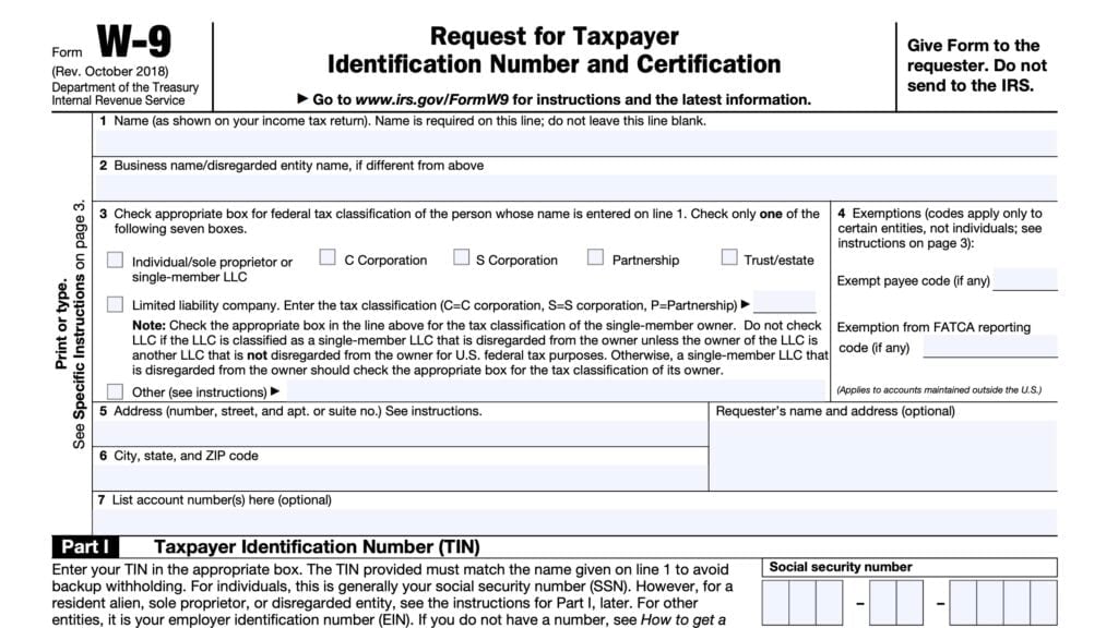 irs form w-9, request for taxpayer identification number and certification