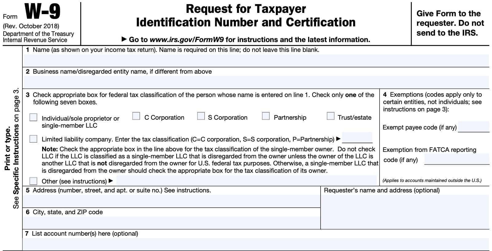 irs form w-9 taxpayer information