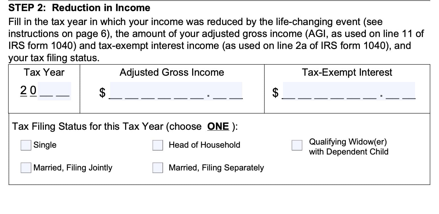 step 2: Reduction in income