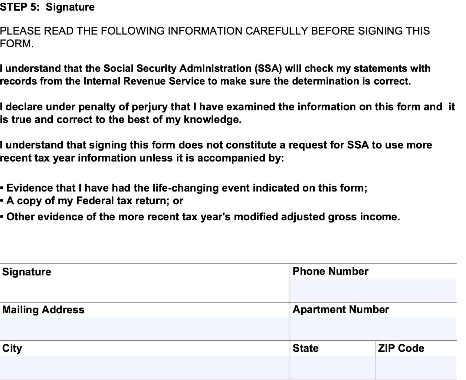 form ssa 44, step 5: signature