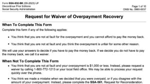 form ssa 632-bk, request for waiver of overpayment recovery