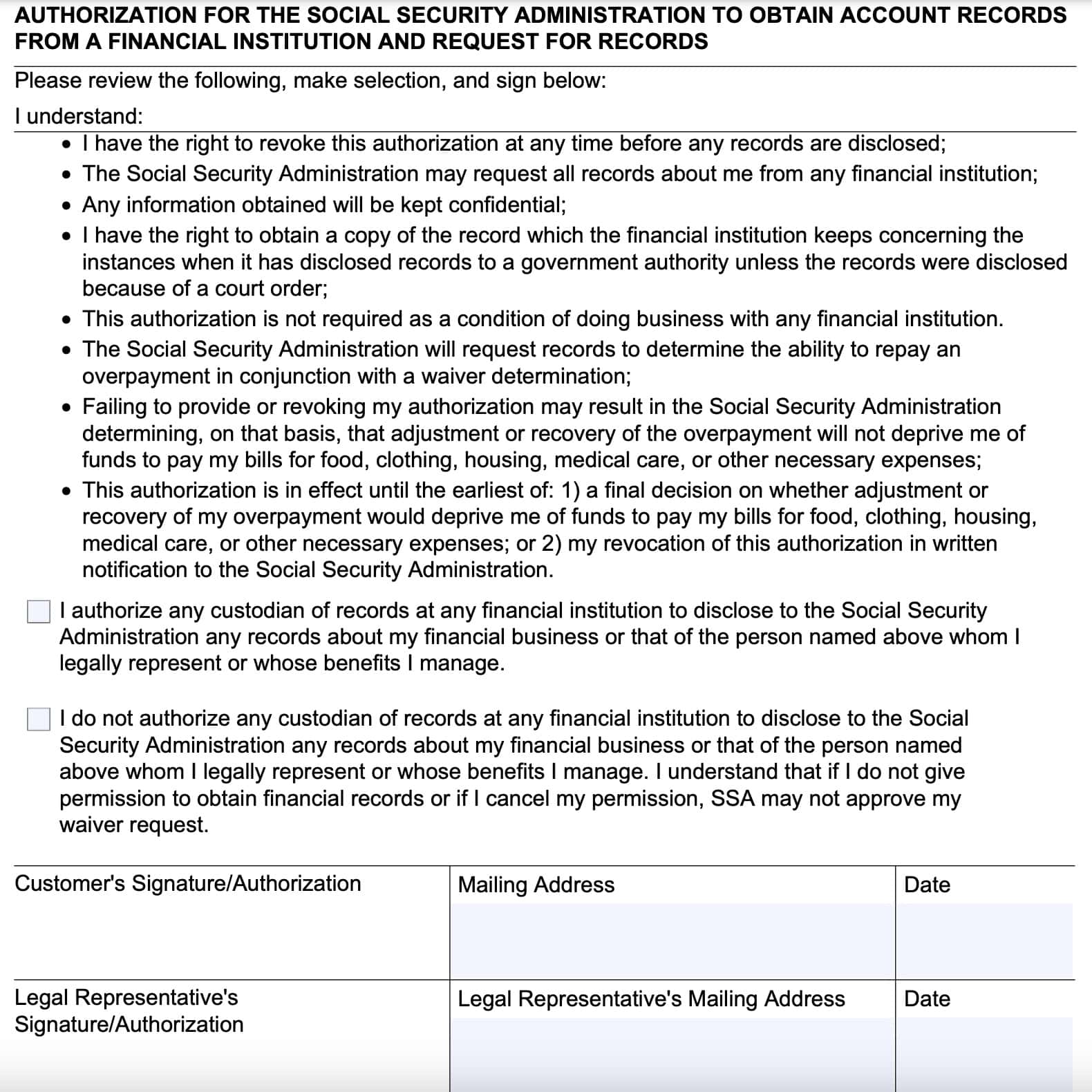 form ssa 632-bk, account records authorization