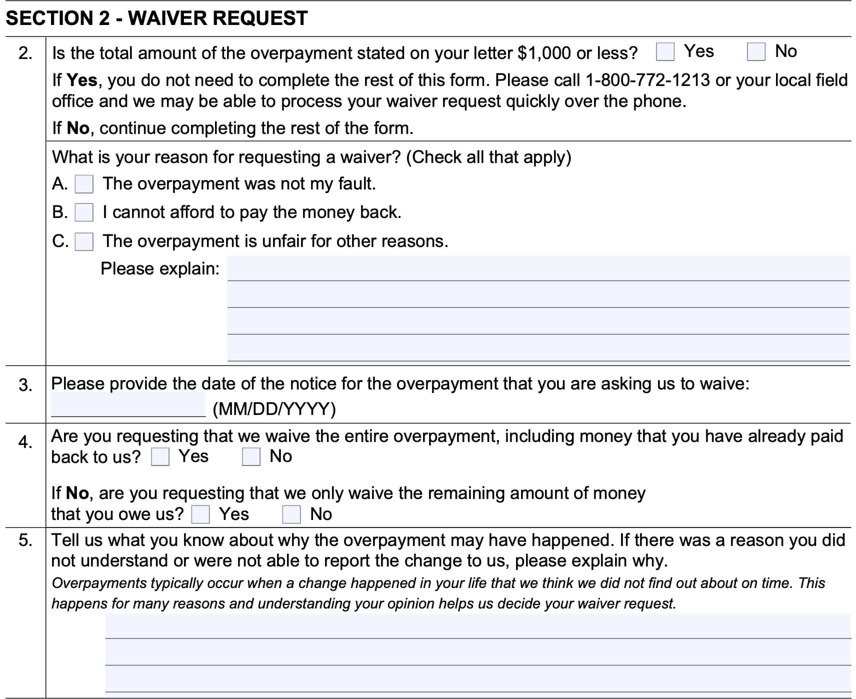 section 2: waiver request
