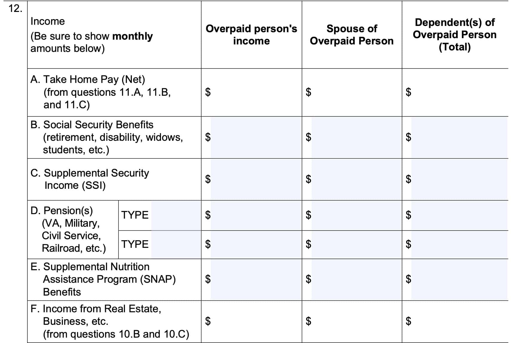 Question 12: Income