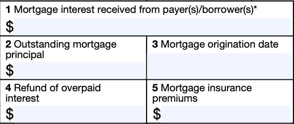 irs form 1098, boxes 1 through 5