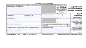 irs form 1099-a, acquisition or abandonment of secured property