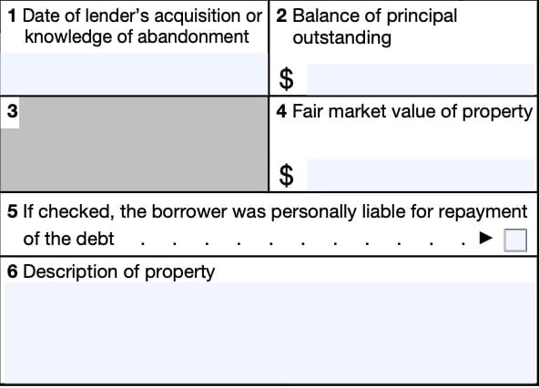 irs form 1099-a, lines 1 through 6