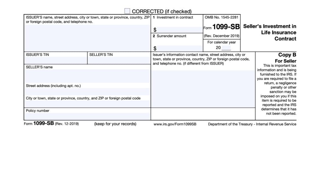 irs form 1099-sb, seller's investment in life insurance contract
