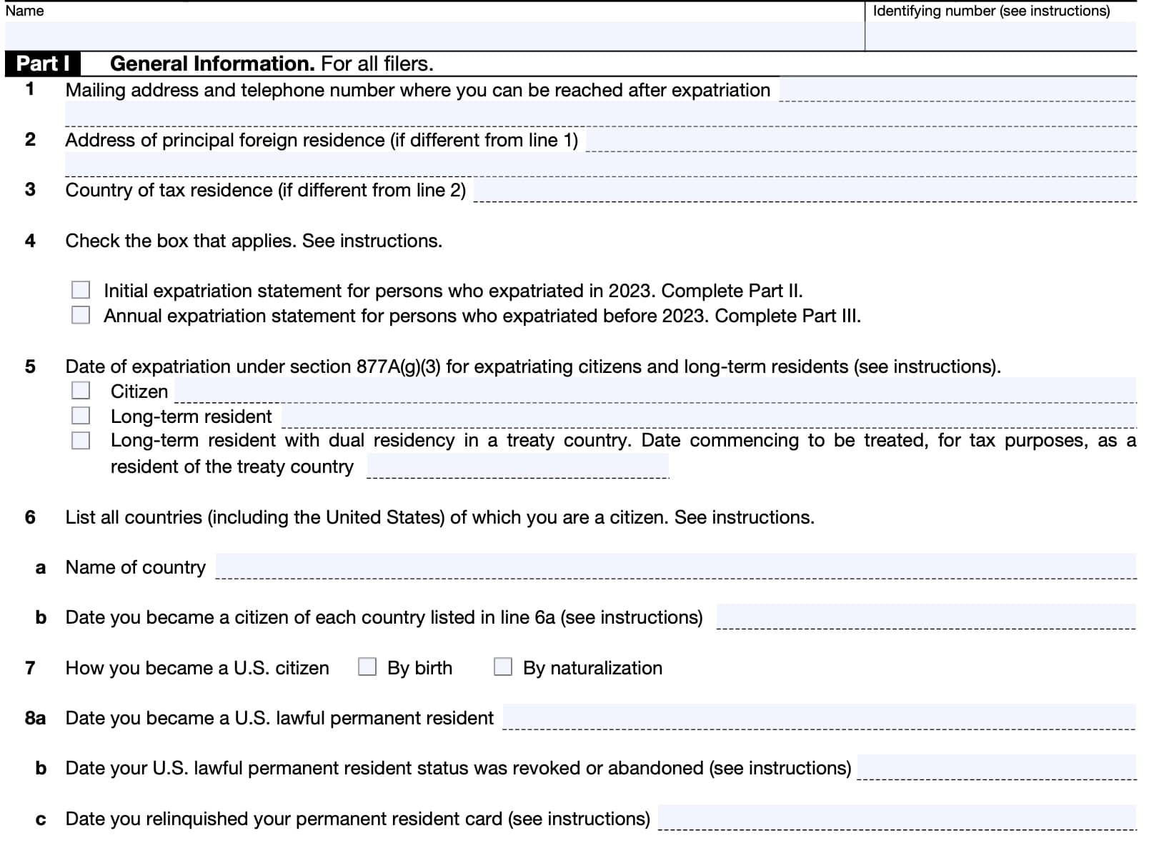 irs form 8854, part i: general information
