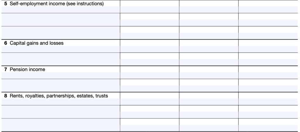 irs form 8958, lines5 through 8
