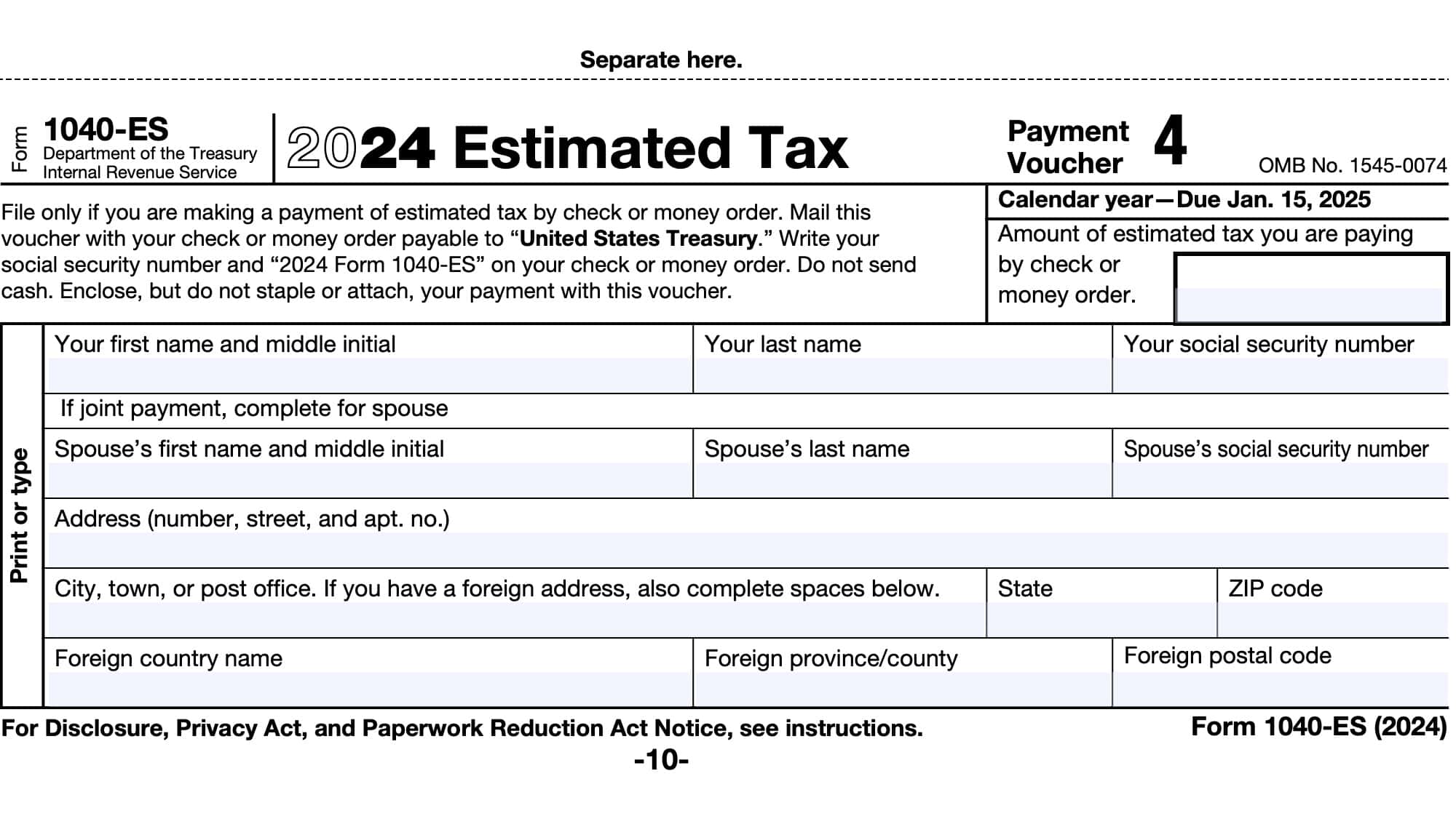 irs form 1040-es, estimated tax voucher
