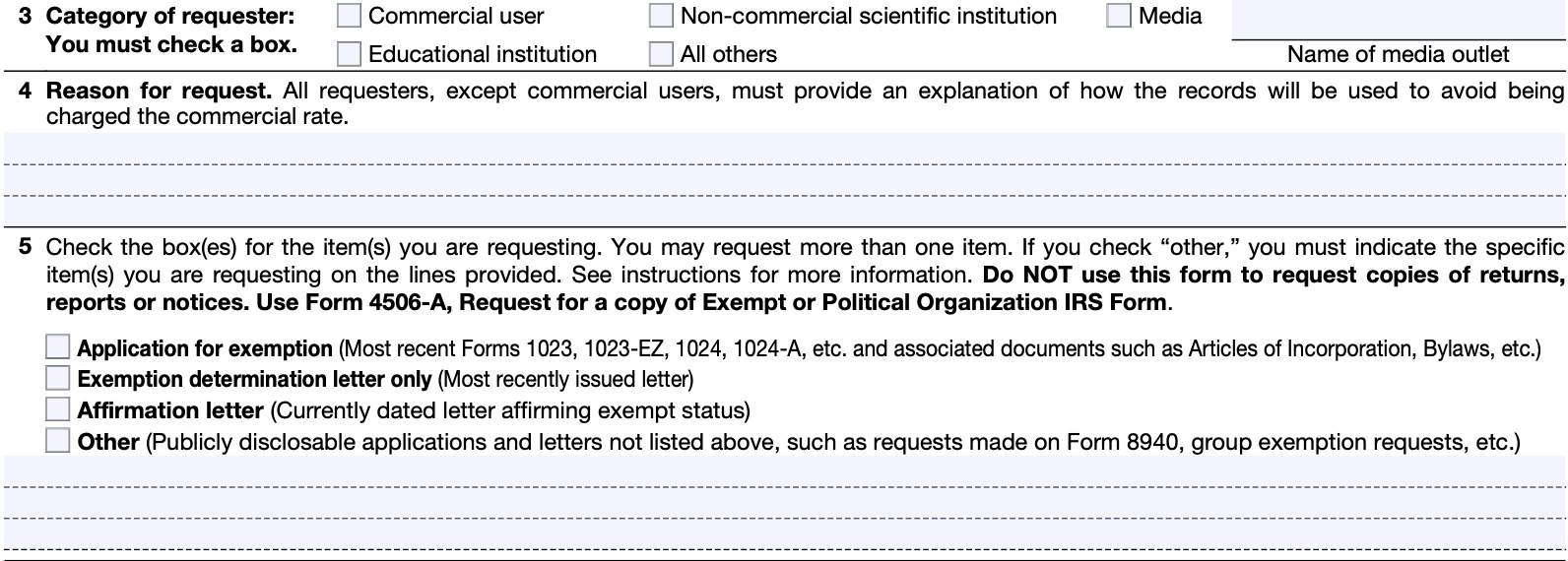 irs form 4506-b, parts 3-5