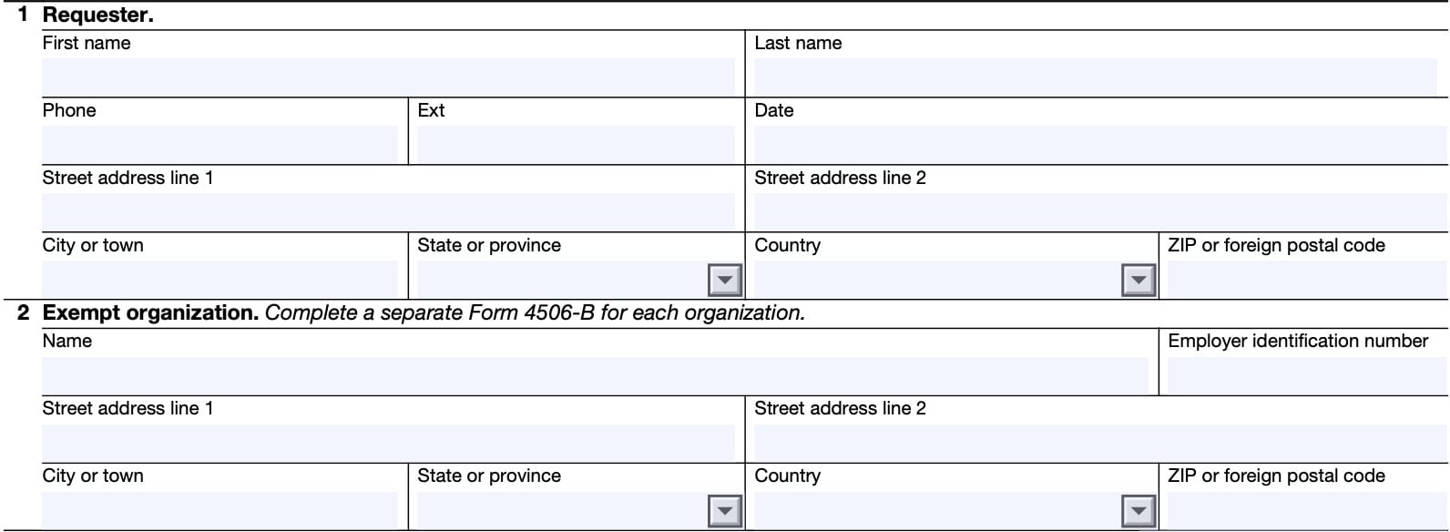 irs form 4506-b, requester and exempt organization information