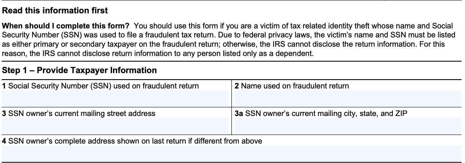 irs form 4506-f, step 1: provide taxpayer information