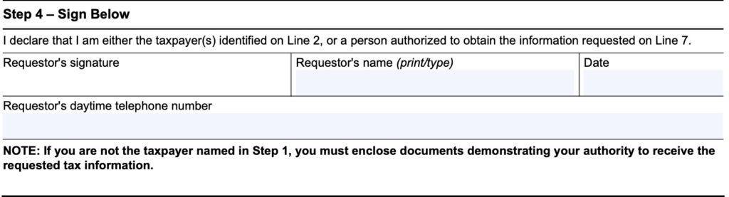 irs form 4506-f, step 4: signature