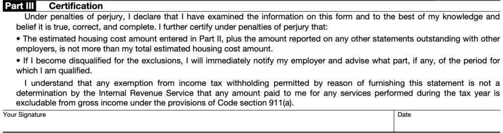 irs form 673 part iii, certification