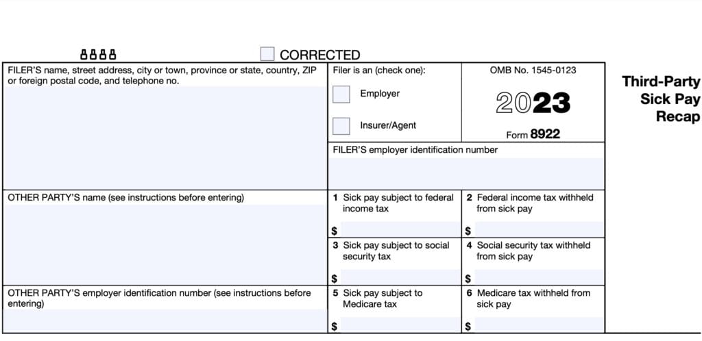 irs form 8922, third party sick pay recap