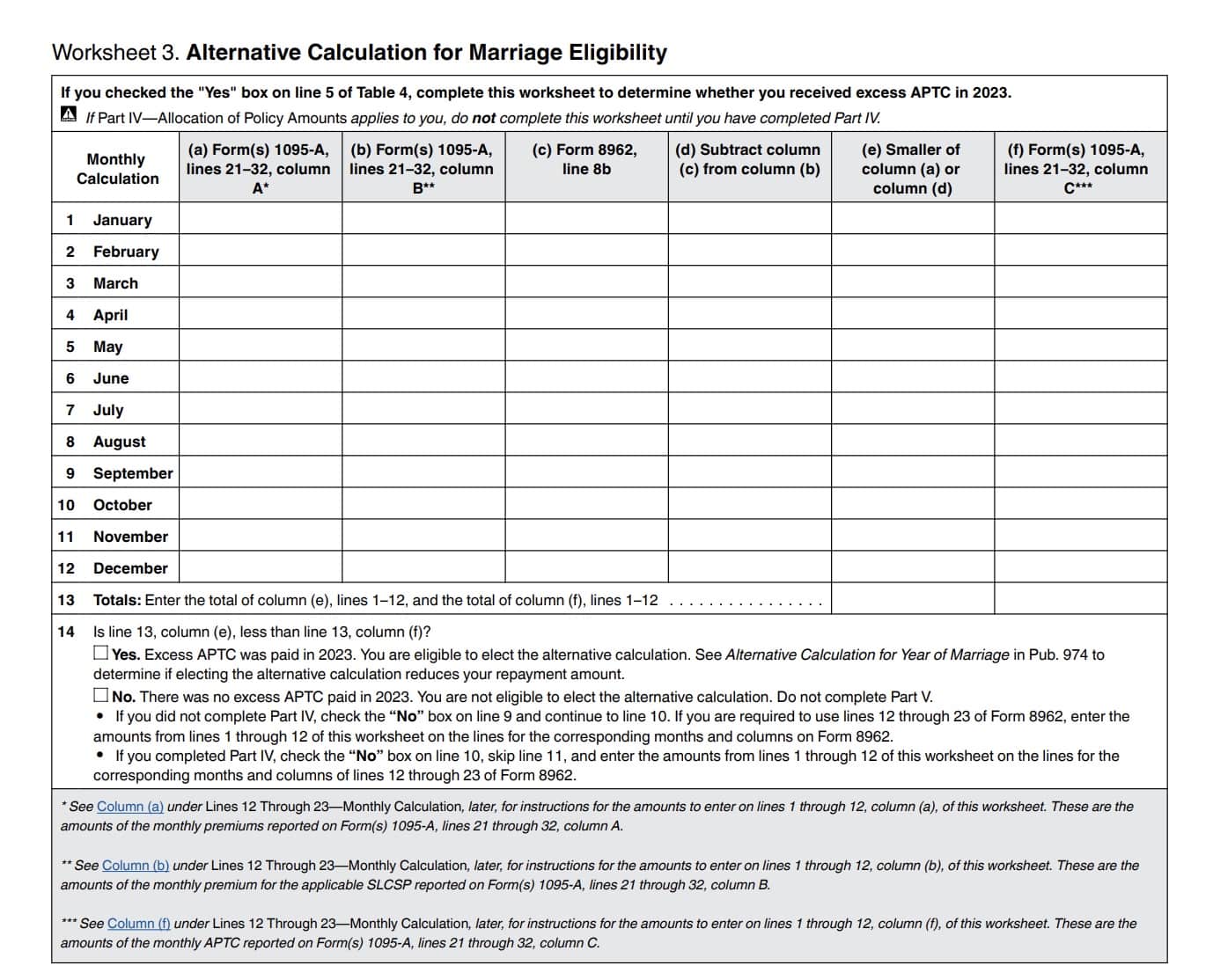 Worksheet 3: alternative calculation for marriage eligibility
