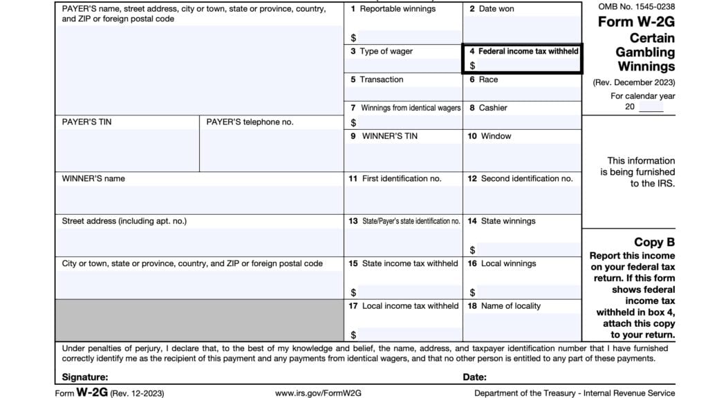 IRS Form W-2G, Certain Gambling Winnings