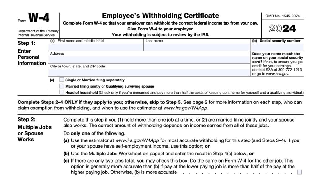 irs form w-4, employee's withholding certificate