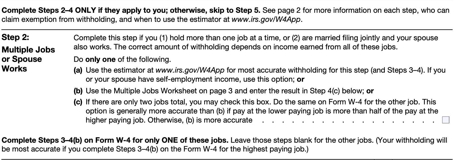 step 2: multiple jobs or spouse works