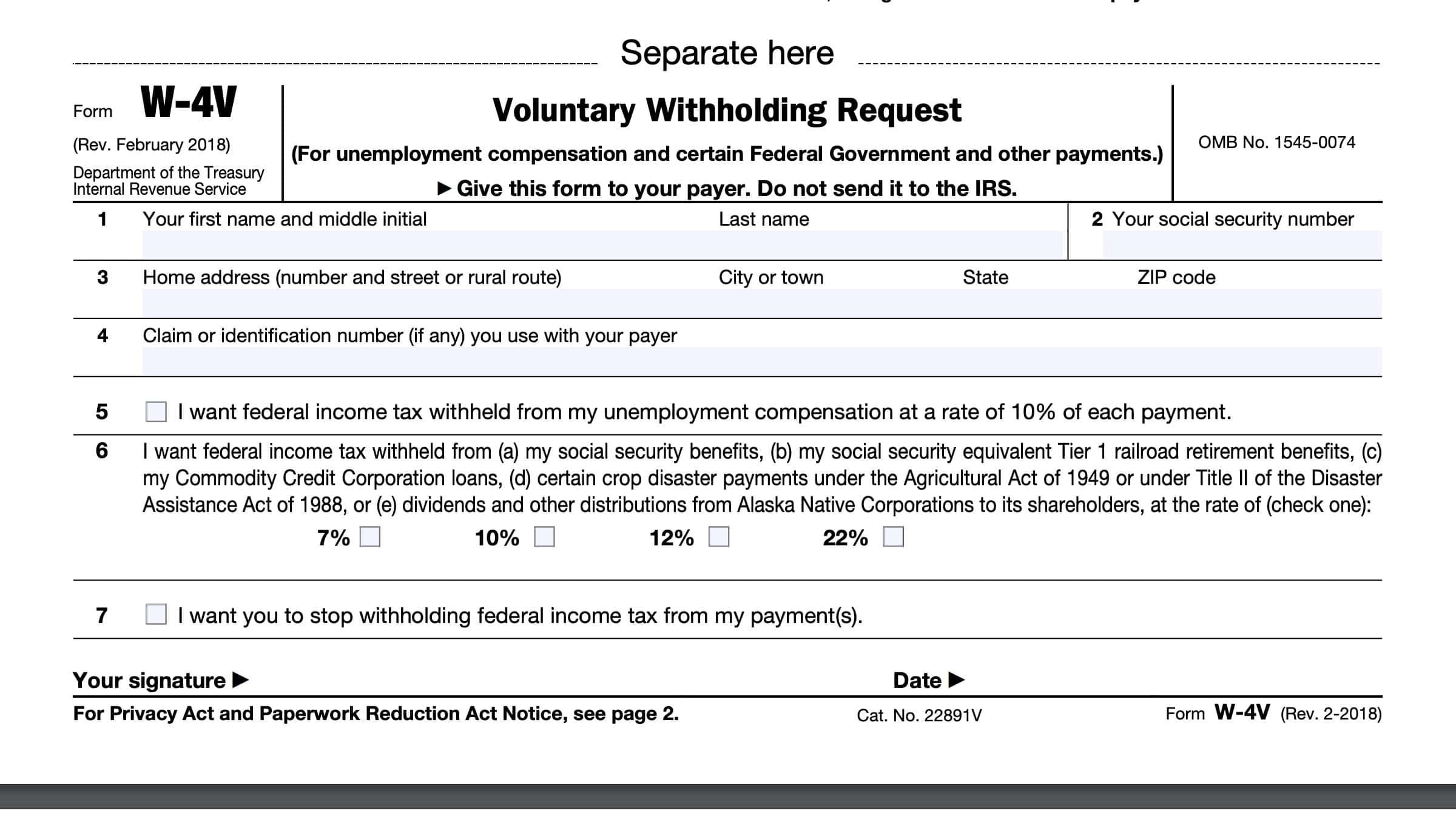 irs form w-4v, voluntary withholding request