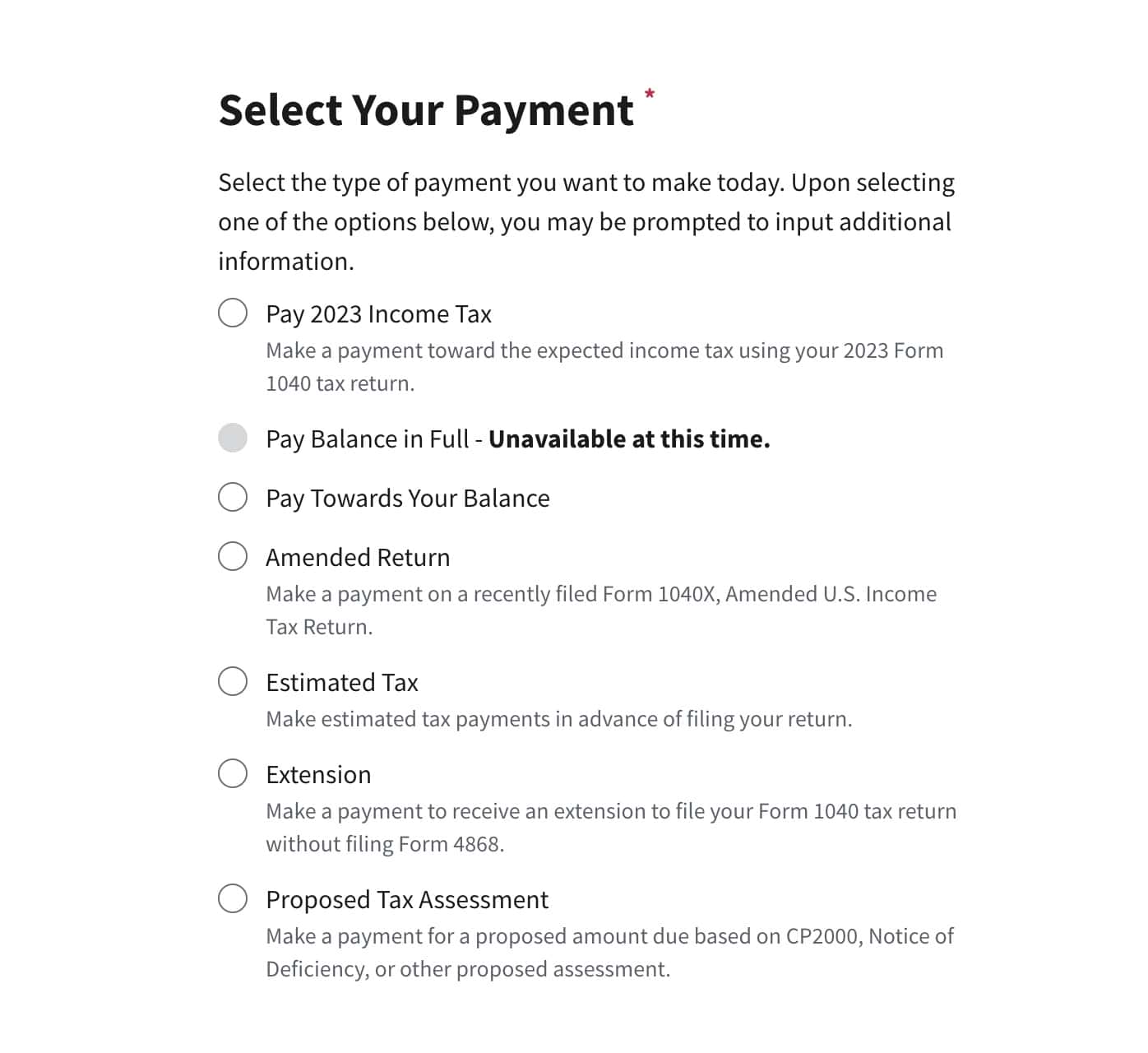 select the tax payment option