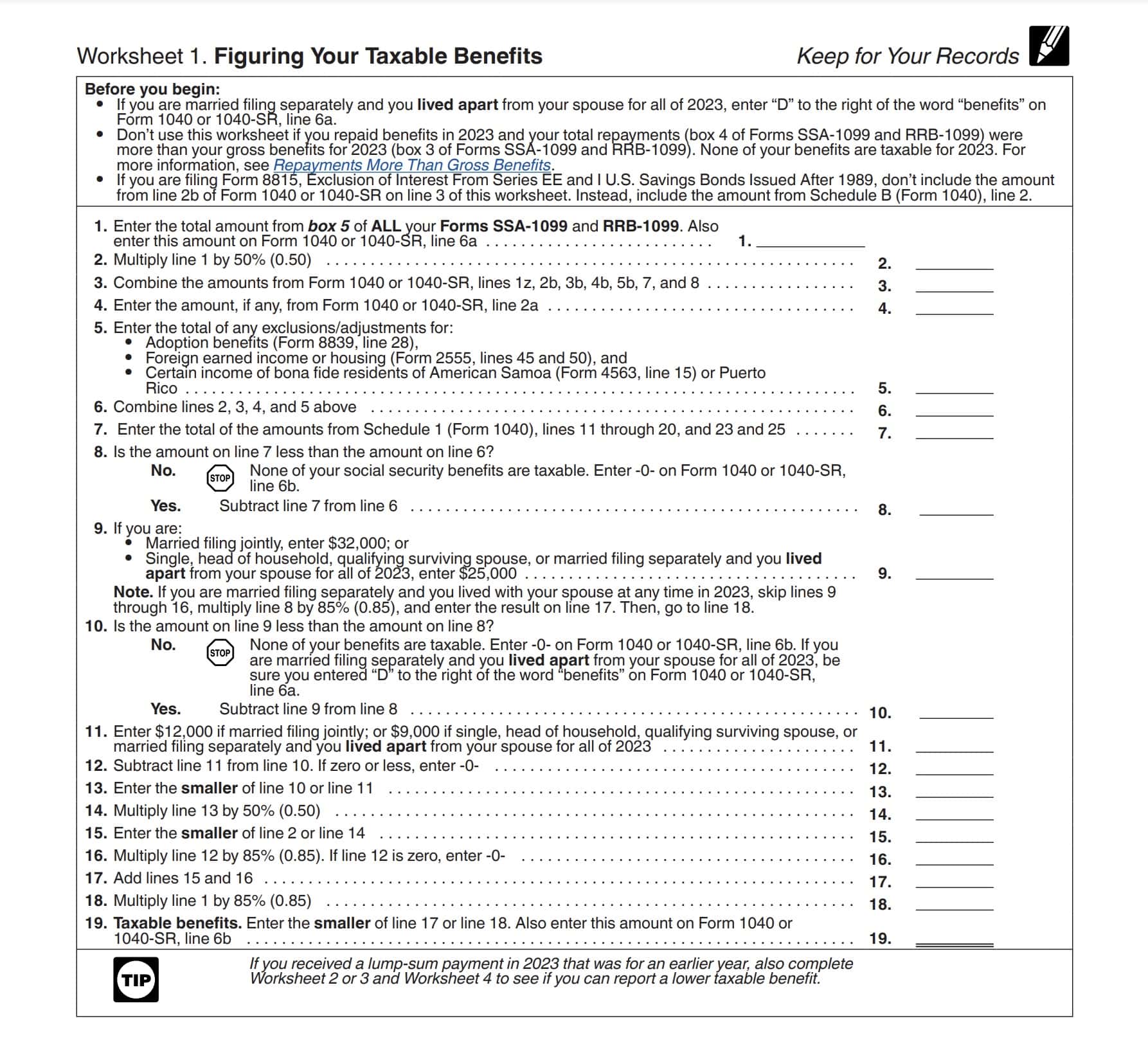 worksheet 1: figuring your taxable benefits