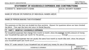 form ssa 8011-f3: statement of household expenses and contributions