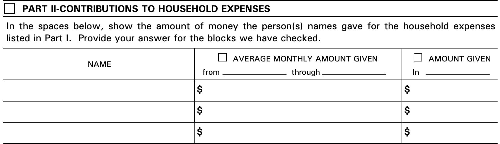 form ssa 8011-f3 part ii, contributions to household expenses