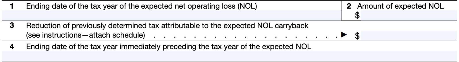 irs form 1138, lines 1 through 4