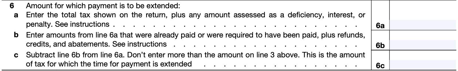 irs form 1138, line 6