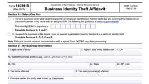 irs form 14039-b, business identity theft affidavit