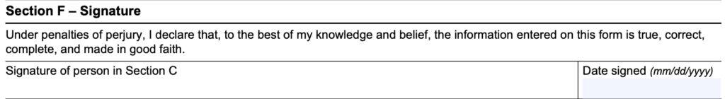 section f: signature