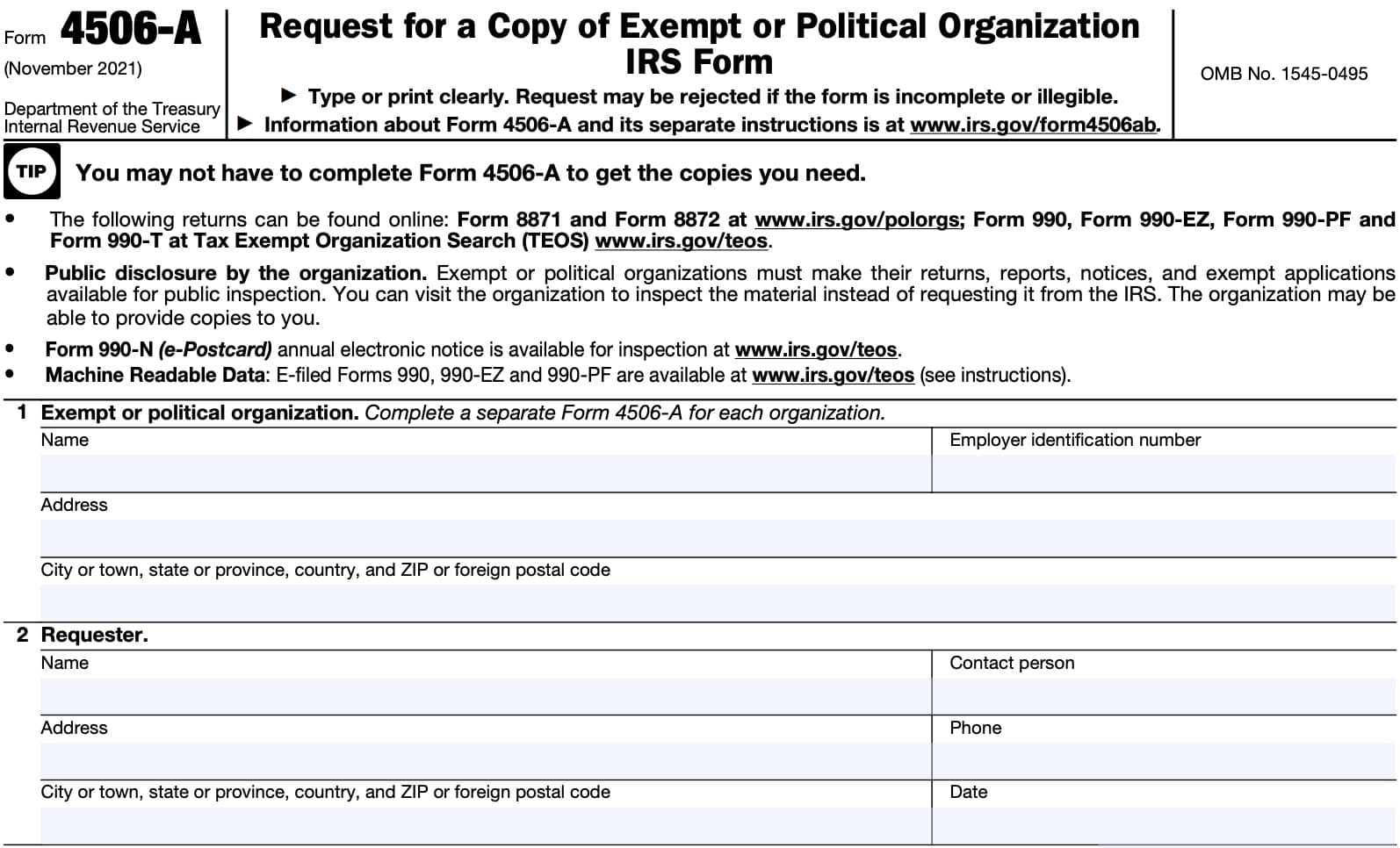 irs form 4506-a, lines 1 & 2