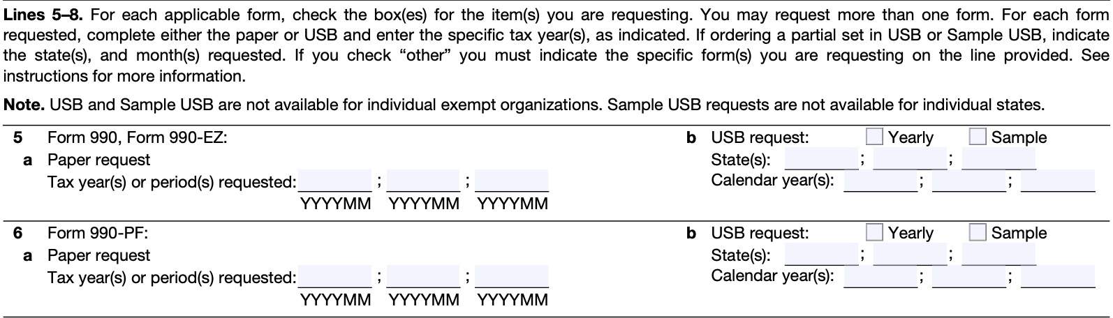 irs form 4506-a, lines 5-6