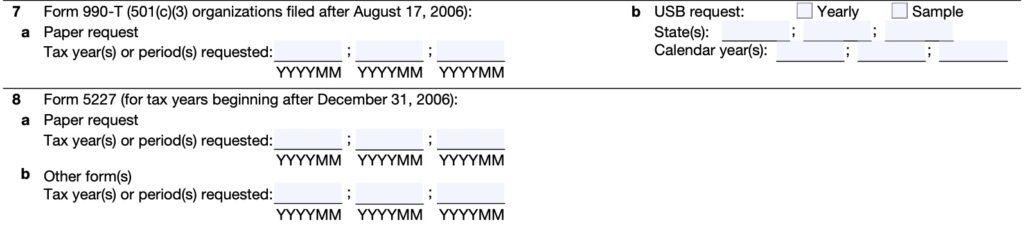 irs form 4506-a, lines 7-8