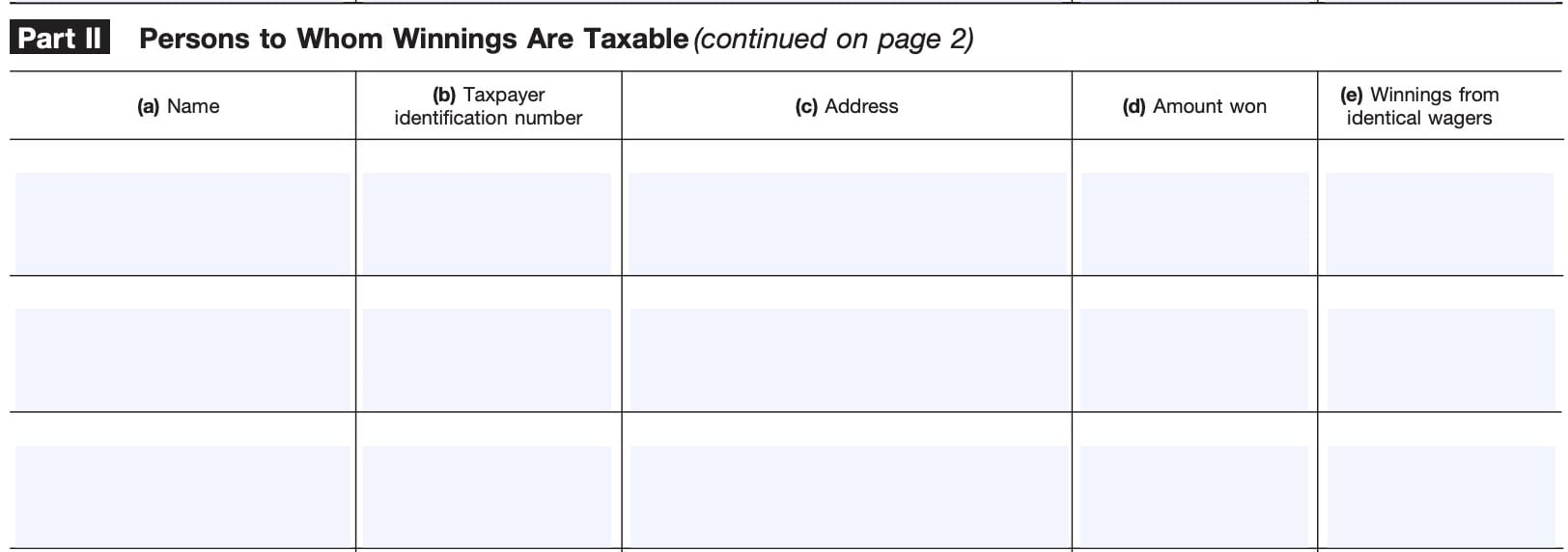 irs form 5754 part ii: persons to whom winnings are taxable 